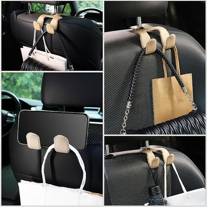 LivTee Upgraded Superior Leather Car Seat Back Headrest Hook, 2 in 1 Auto Seat Hook Hangers Holder Organization Interior Accessories for Purses Coats Umbrellas Grocery Bags Handbag (Beige) - Image 6