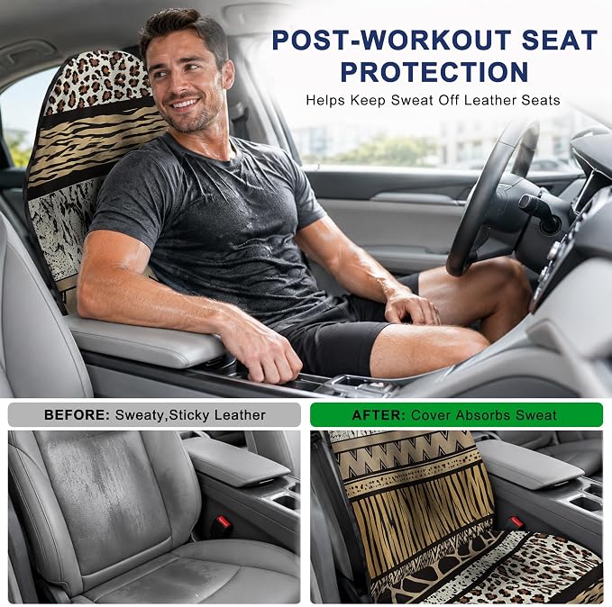 Car Seat Towel Cover for Front Seat, 1Pc Sweat Absorbent Car Seat Protector with Non-Slip Backing, Waterproof Towel Car Seat Cover for Runners, Gym, Swimming, Beach, Pets, Wild Safari Stripe - Image 4