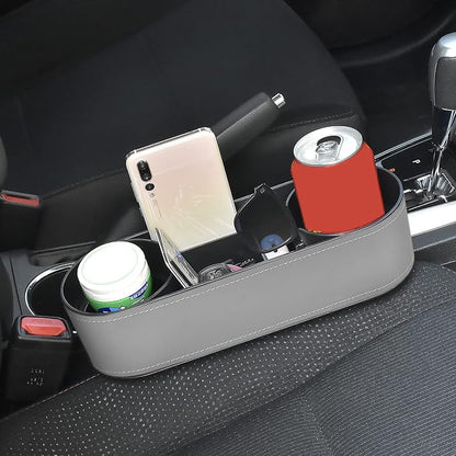 IOKONE Console Side Pocket, Cup Holder for Car, Easy Install, Slim Gray | PU Leather Cover, Dual Cup Holders, Car Seat Gap Filler Organizer, Side Pocket Storage, Universal Fit, Car Coin Holder - Image 4