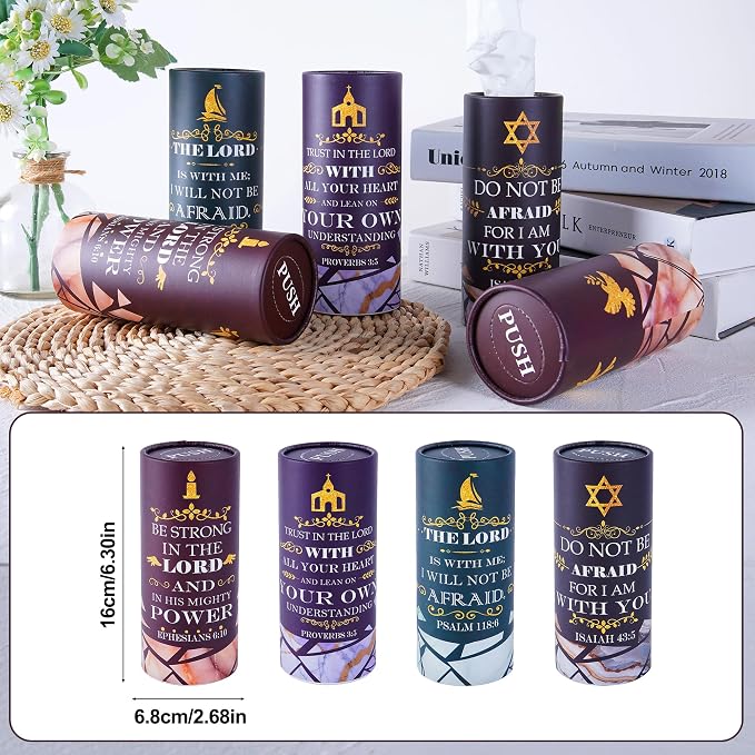 Car Tissues Holder with Facial Tissue, 4 Pack Bible Verse Inspirational Tissue Cylinder for Car Cup Holder, 2 Ply 50 Count Travel Tissues for Console - Image 2