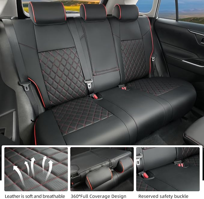 Lolcar RAV4 Seat Covers Custom Fit for Toyota RAV4 2019 2020 2021 2022 2023 2024 2025 LE,XLE,XLE Premium,Limited,Airbag Compatible,Seat Cover Full Set for SUV, Waterproof Leather（Black with Red Trim） - Image 7