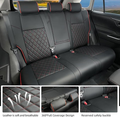 Lolcar RAV4 Seat Covers Custom Fit for Toyota RAV4 2019 2020 2021 2022 2023 2024 2025 LE,XLE,XLE Premium,Limited,Airbag Compatible,Seat Cover Full Set for SUV, Waterproof Leather（Black with Red Trim） - Image 7