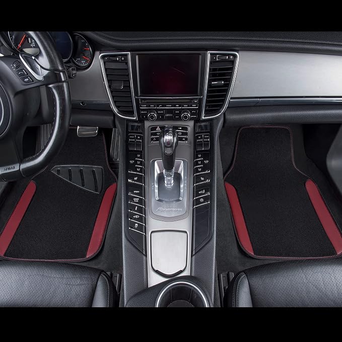 CAR PASS Waterproof Universal Fit Car Floor Mats, Car Mats Fit for SUV,Vans,sedans, Trucks,Set of 4pcs Car Carpet with Driver Heel Pad（Black and Burgundy） - Image 3