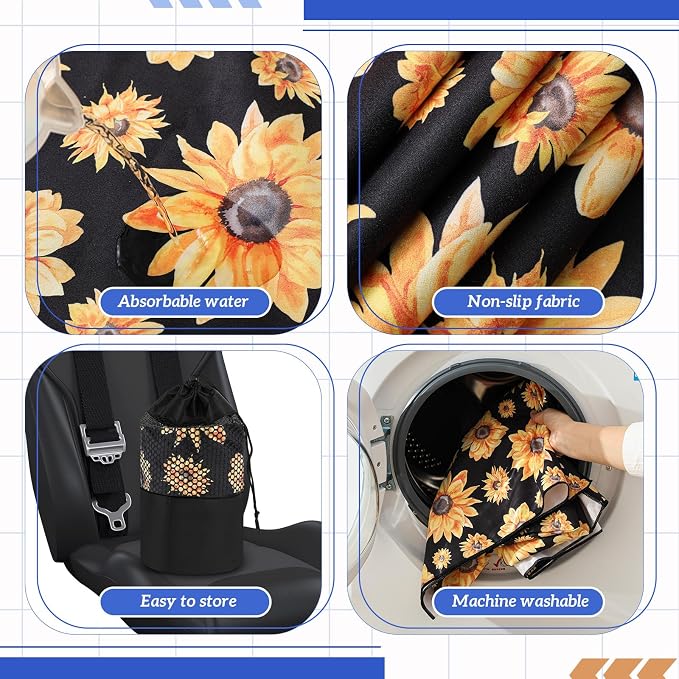 Hahafelt 2 Pack Car Seat Towel Cover with Storage Bag, Sunflower | 63 x 32 in Car Towel Seat Cover Non Slip Waterproof, Gym Workout Swimming Running, Machine Washable Sweat Absorbent Protector - Image 7
