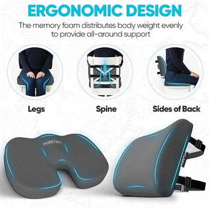 FORTEM Seat Cushion & Lumbar Support for Office Chair, Wheelchair, Car | Memory Foam | Ergonomic Design | Washable Cover | Non Slip | Dark Grey - Image 6