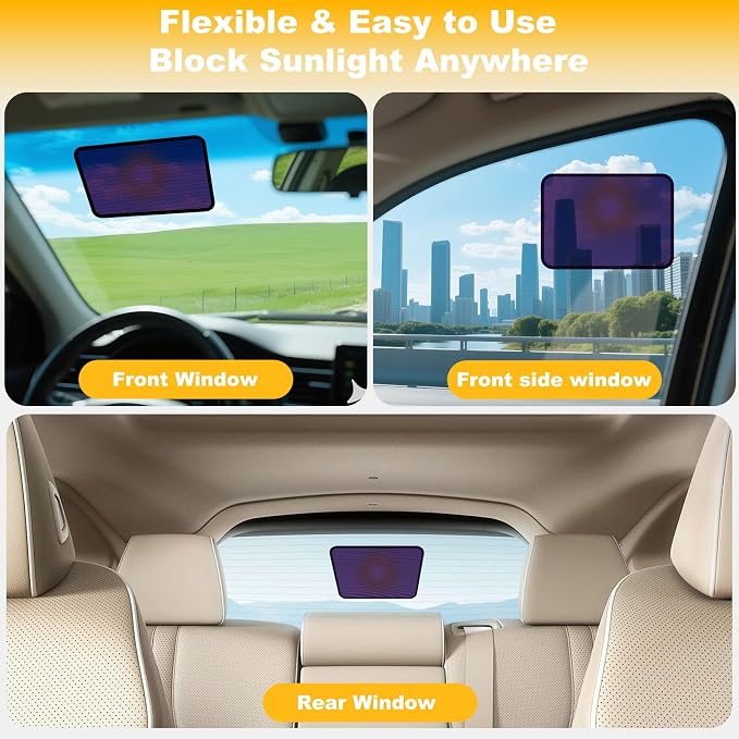 XCBYT Static Cling Car Window Sahdes for Driver Side Window, 2-Pack | Block glare from different angles at any time. Clean the glass before to ensure a secure bond. See-through view - Image 3