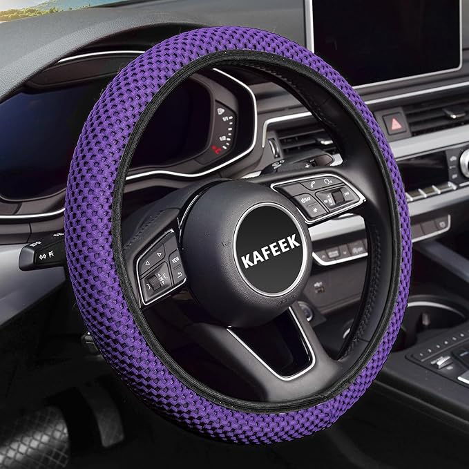 KAFEEK Elastic Stretch Steering Wheel Cover, Universal 15 Inch, Purple | Breathable Ice Silk Microfiber, Non-Slip Grip, Warm in Winter and Cool in Summer, Odorless by KAFEEK