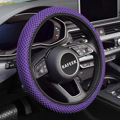 KAFEEK Elastic Stretch Steering Wheel Cover, Universal 15 Inch, Purple | Breathable Ice Silk Microfiber, Non-Slip Grip, Warm in Winter and Cool in Summer, Odorless by KAFEEK