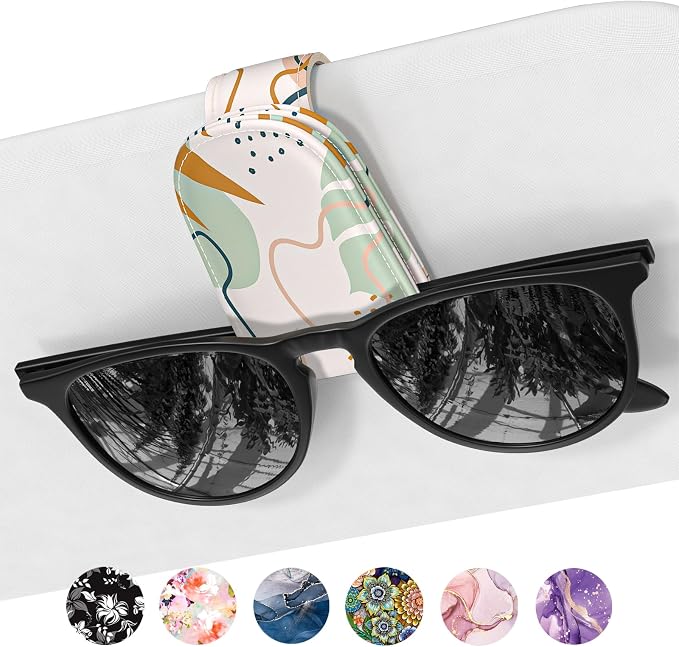 Sunglasses Holder for Car Visor, Magnetic Leather Car Sunglass Holder, Car Sun Visor Glasses Hanger Clip, Car Interior Accessories for Women Men, Fits All Size Eyeglasses by NPOOYI