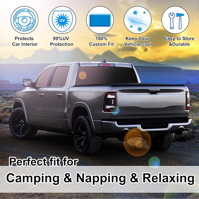 TINGLU Window Shades for Dodge RAM 1500 2019-2026 CrewCab,MegaCab Pickup,2Dr RegularCab,4Dr QuadCab Accessories Car Side Full Windows Windshield Sun Shade Camping Sun UV Rays Privacy Protection 6PCS - Image 6