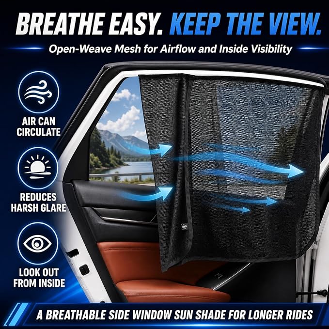 Magnetic Mesh Car Window Shades, UV Protection, 2 Pack | 90% UV Block | Breathable Mesh | Privacy with Visibility | Magnetic Installation - Image 4