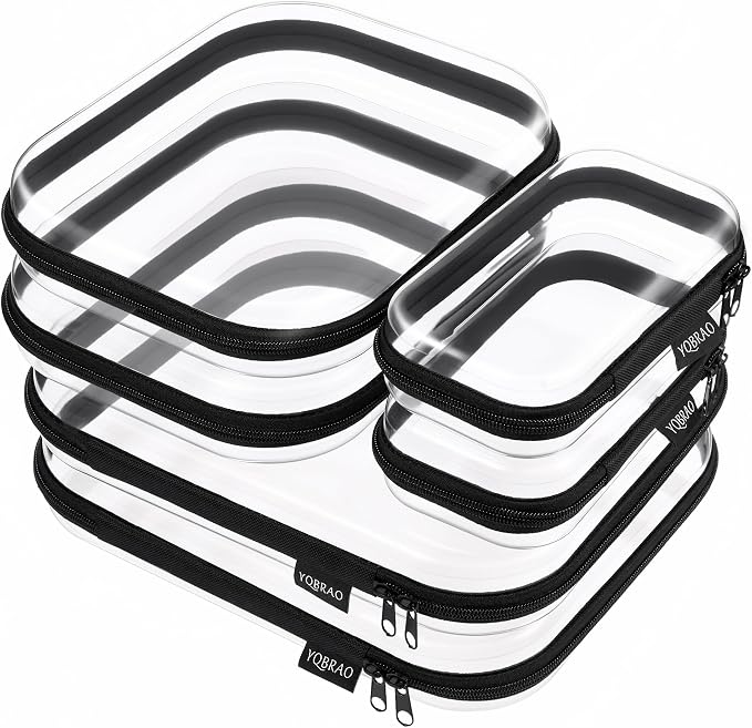 YQBRAO Clear Hard Shell Zipper Cases, 6 Multi-Size Organizers, Black | Rigid clear shells in three practical sizes organize toiletries, cosmetics, cables, stationery and household essentials by Unknown