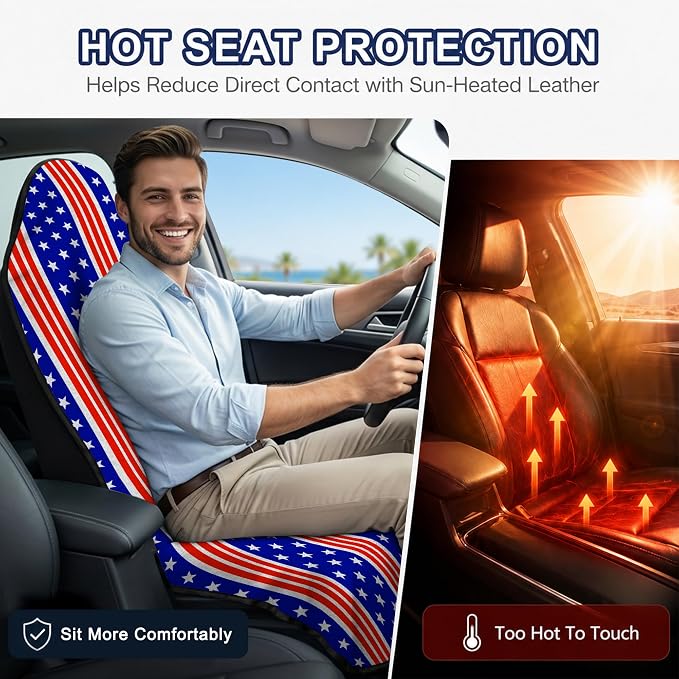 Car Seat Towel Cover 2 Pack for Front Seats, Sweat Absorbent Car Seat Protector with Non-Slip Backing, Waterproof Towel Car Seat Covers for Runners, Gym, Swimming, Beach, American Flag Stripe - Image 5