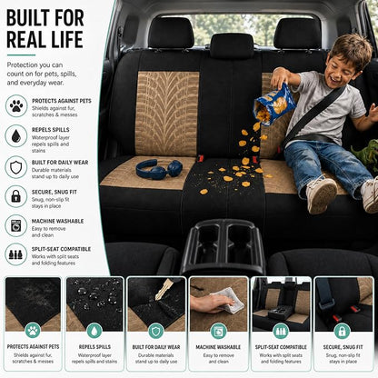 FH Group Car Seat Covers Full Set Premium Cloth - Universal Fit, Automotive, Low Back Front Washable Seat Covers, Airbag Compatible, Split Bench Rear Seat for SUV, Sedan Beige - Image 8