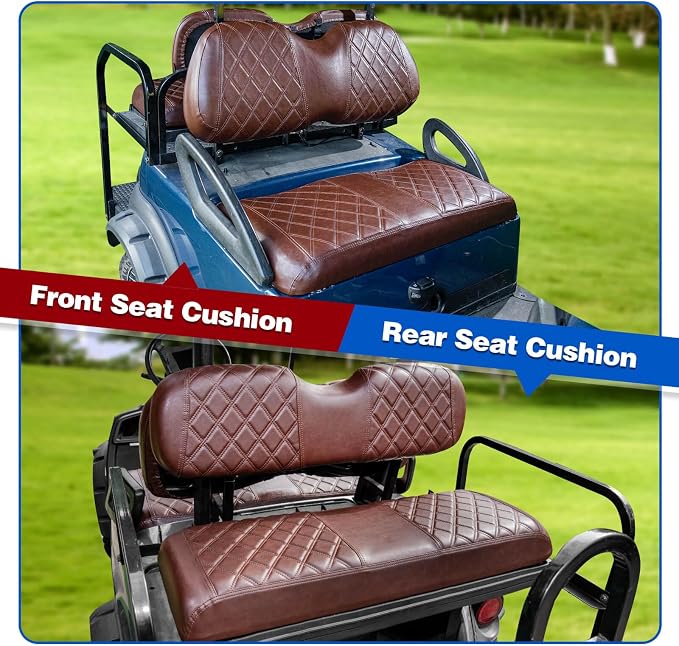 NOKINS Golf Cart Seat Covers 4 Piece Fits Club Car Precedent Standard Seat | Front and Rear Seat Vinyl Covers, Golf Cart Accessories, No Staples(Brown Brown 8438) - Image 4