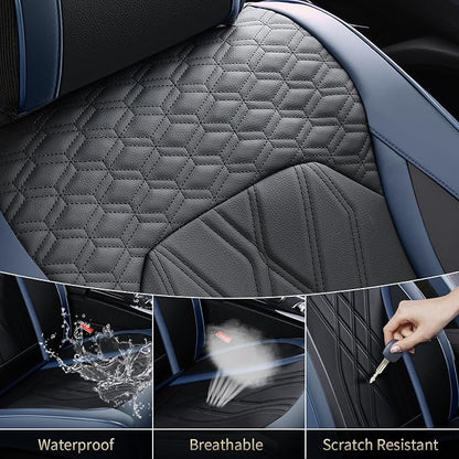 FLORICH Leather Front Car Seat Covers Waterproof Durable Front Seat Protector for Cars Luxury Breathable Vehicle Seat Cover Interior Decoration Universal Fit for Most Car Truck SUV, Blue&Black - Image 4