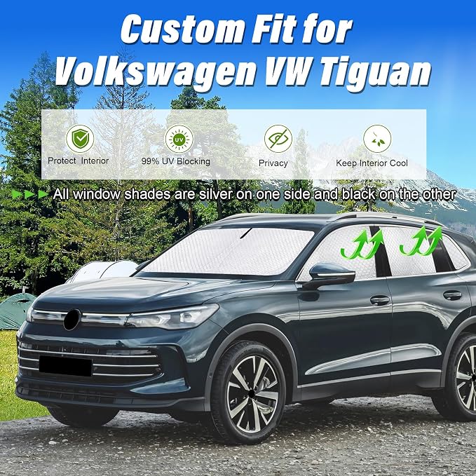 KMF 8pcs Thicken Sun Shades for Volkswagen VW Tiguan 2018-2023 Accessories,Tiguan Sunshade Full Car Window Covers for Windshield Side Rear, UV Block and Privacy Blackout for Camping - Image 2