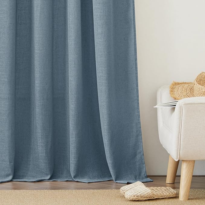 RYB HOME Linen Textured Semi Sheer Curtains 63 inches Long for Living Room | Half Privacy, Light Filtering, Faux Linen Blend, Office Nursery Dorm Bathroom, Stone Blue, W52 x L63, 1 Pair - Image 7
