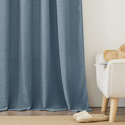 RYB HOME Linen Textured Semi Sheer Curtains 63 inches Long for Living Room | Half Privacy, Light Filtering, Faux Linen Blend, Office Nursery Dorm Bathroom, Stone Blue, W52 x L63, 1 Pair - Image 7