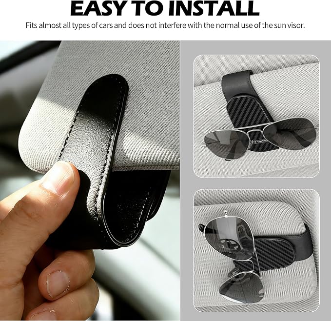 T-carbon Sunglass Holder for Car Sun Visor | Magnetic Leather Glasses Holder,Carbon Fiber Sunglasses Holder and Ticket Card Clip, Car Visor Accessories,Matte Black - Image 5
