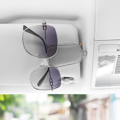 SINGARO Sunglasses Holder for Car, Leather Magnetic Buckle Sun Visor Sunglass Clip, Ticket Card Storage Glasses Clip, Car Interior Accessories for Men and Women（Gray） - Image 3