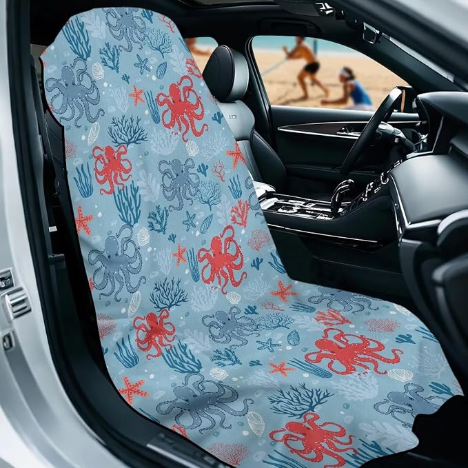 SEANATIVE Cute Octopuses Car Cushion Towels Absorbent Towel for Car Seat Scratch-Resistant Automotive Seat Covers Breathable Sweat Towels for Yoga & Hot Weather Driving - Image 2