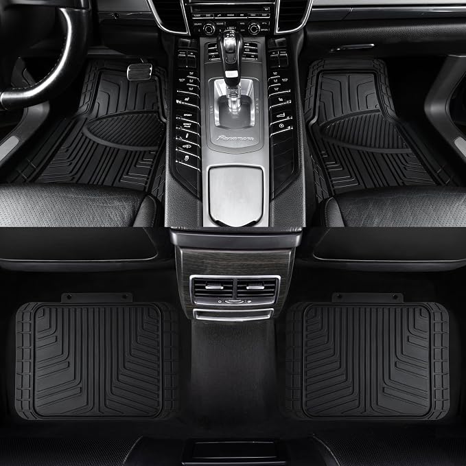 Amazon Basics 4-Piece Premium All-Season Anti-Slip Rubber Floor Mats, All Weather Protection for Cars, SUVs and Trucks, Universal Trim to Fit, Black - Image 4