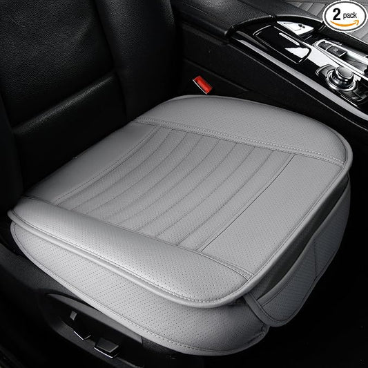 2pc Edge Wrapping Comfortable Car Front Seat Covers, Seat Protectors, Anti-Slip Bottom Seat Cushion Covers for Auto with PU Leather(Gray) by SunnyColor