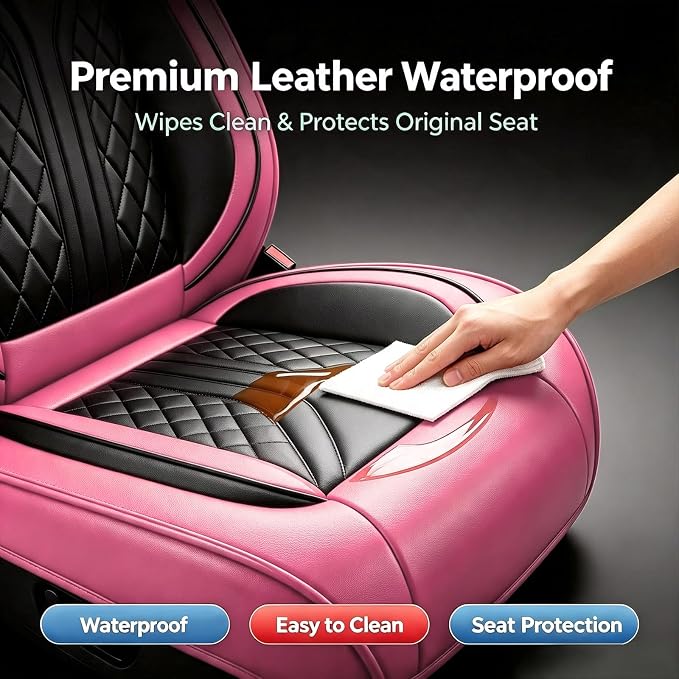 for GMC Sierra HD 2007-2025 Car Seat Covers, Full Set, Pink | Luxury Full Coverage Leather Seat Protectors, Waterproof Breathable, Non-Slip, Easy to Install, Airbag Compatible, All-Season - Image 7