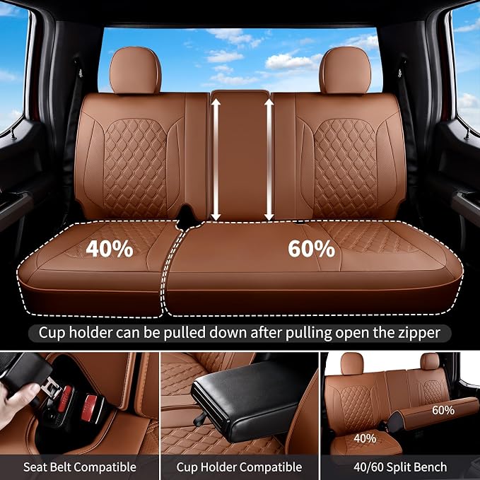 Huidasource Fit for Brown Chevy Silverado Seat Covers, GMC Sierra Seat Covers, Thickened Nappa Leather Truck Seat Cover 2007-2013&2019-2026 1500, 2020-2026 2500HD 3500HD Crew Double Extended Cab - Image 3