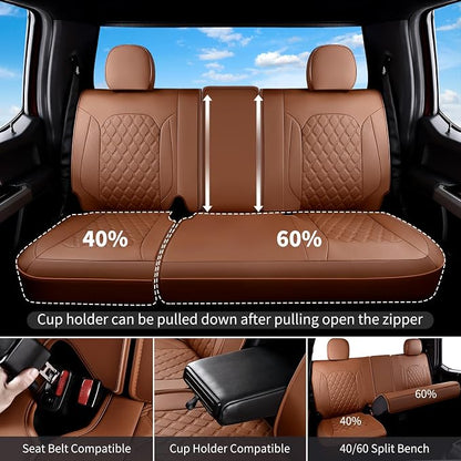 Huidasource Fit for Brown Chevy Silverado Seat Covers, GMC Sierra Seat Covers, Thickened Nappa Leather Truck Seat Cover 2007-2013&2019-2026 1500, 2020-2026 2500HD 3500HD Crew Double Extended Cab - Image 3