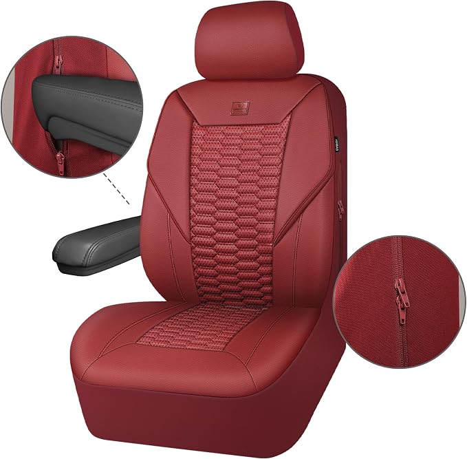 CAR PASS 3D Foam PU Leather Car Seat Covers Full Set,Luxury Breathable Faux Leather Seat Covers for Car,Anti Slip Universal Fit for SUVs Vans Sedan Trucks Automotive,Armrest Airbag Compatible Burgundy - Image 9