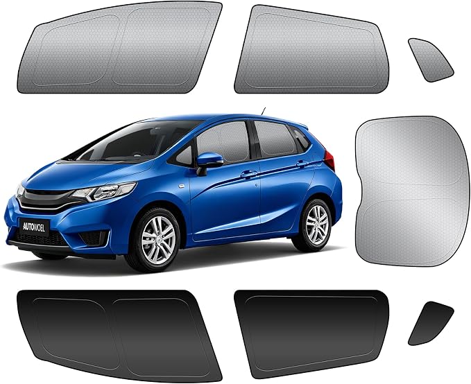 Custom Fit Honda Fit Side Window Sun Shade 2006-2015, Rear Blackout 7PCS | Graphene honeycomb UV heat blocking fabric, embedded no-suction setup, no magnets, blackout privacy, foldable compact storage by AUTOWOEL