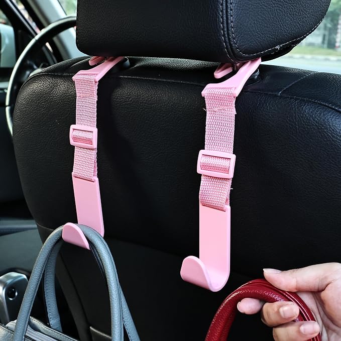 4-Pack Car Headrest Hooks, 40lb Load, Adjustable Car Hooks | Fits most headrest bars, Holds backpacks, umbrellas, water bottles, coats, purses, handbags, groceries, Pink - Image 8