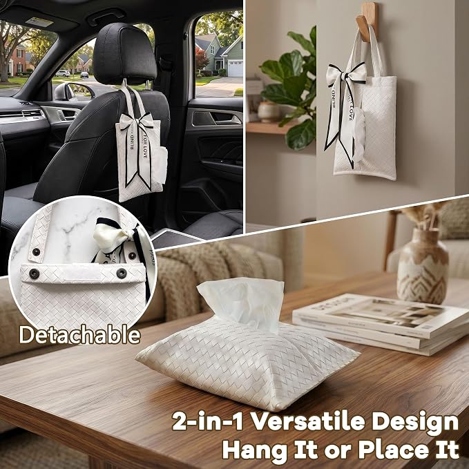 Hanging Faux Leather Tissue Box Holder for Car or Travel, Napkin, Desk RV | Tissue box suitable for hanging or placing flat,keeps napkins easy to reach in car,tents,desks or picnic setups.Party ready - Image 5