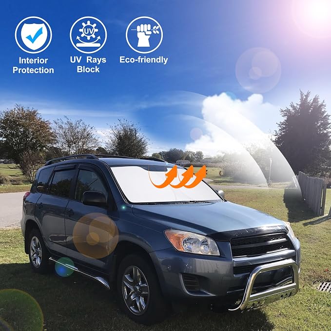 Windshield Sun Shade for 2006-2012 Toyota RAV4 Accessories | Full covered, Foldable & Durable, Block UV Rays, Reduce Heat, Easy to install, Keep Car Cooler - Image 5