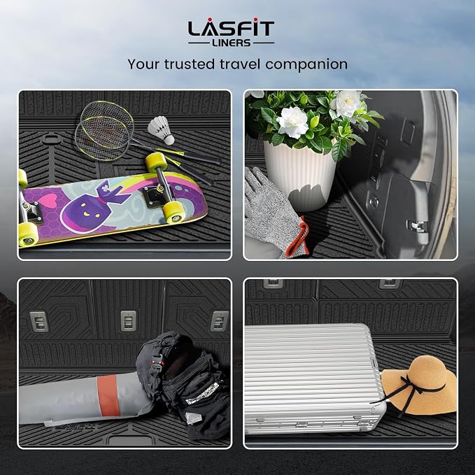 LASFIT Floor Mat with Ford Expedition Max 7&8 Seats 2025 2026 2027 | Backrest Mat fit Lincoln Navigator,Costom Fit All Weather Protection TPE Easy Clean Cargo Liners,4pcs,Black - Image 6