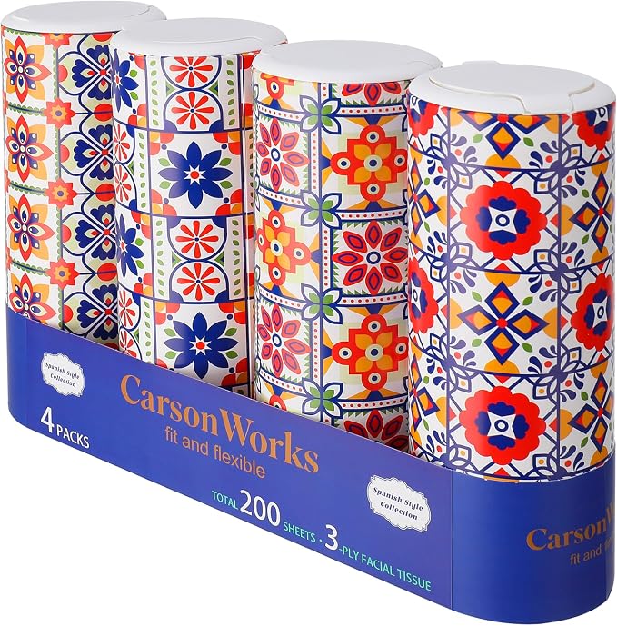 Modern Car Tissues Cylinder 4 Packs (4 Canisters/200 Tissues) - Plastic, Ct-3 by CarsonWorks