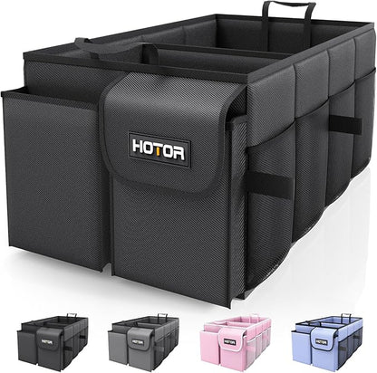 HOTOR Trunk Organizer - Foldable Car Organizer for SUVs & Sedans Storage | Sturdy Car Organization for Men & Women, Car Accessories, Tools, Sundries, Black, 2 Compartments, 21.3" x 12.6" x 10.6" by HOTOR