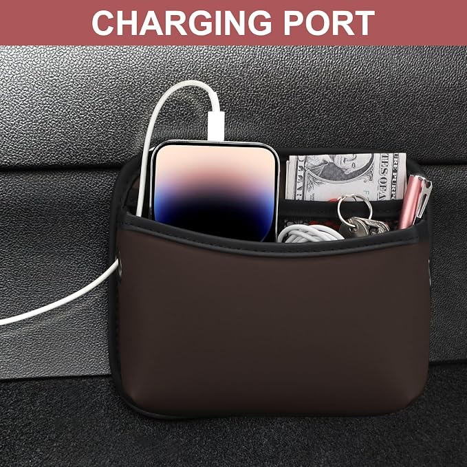 Accmor Universal Car Side Pocket Organizer, PU Leather Car Pocket Pouch for Car Seat, Door, Window, Console, Cards Trash Cell Phone Sunglasses Holder for Car, Brown - Image 4
