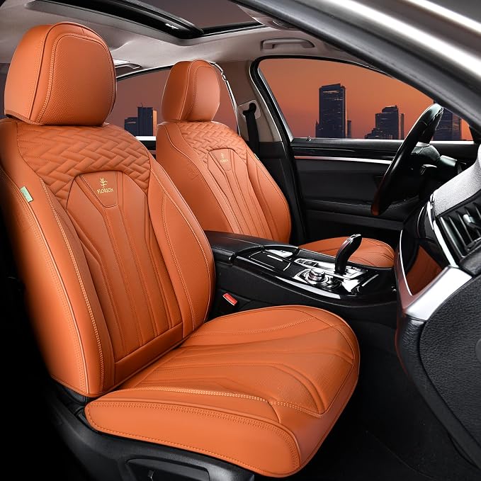 Seat Covers, Leather Car Seat Covers Front Seats, Automotive Seat Covers Waterproof Car Seat Cushion Orange Seat Cover Protector Universal Fit for Most Cars Trucks SUVs by FLORICH