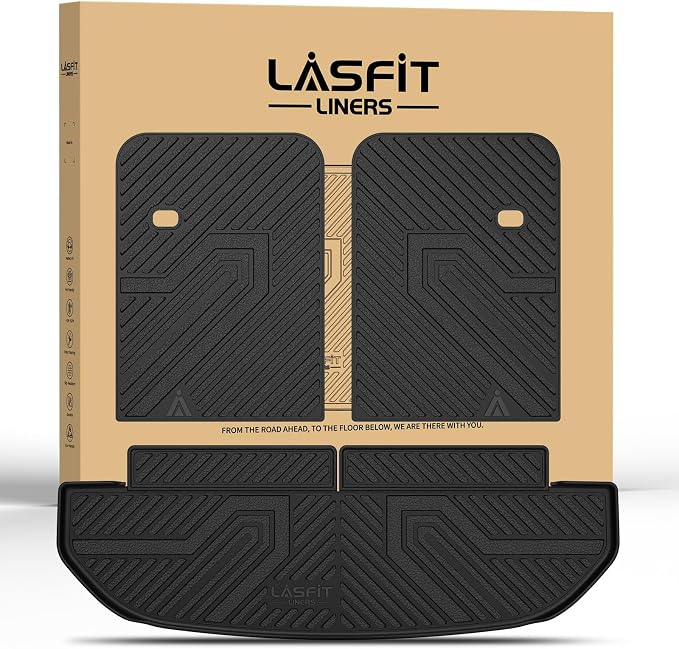 LASFIT Cargo Mats for Kia Sorento 7-Seat 2020 2019 2018 2017 2016 | (Not Fit 5-Seat) All Weather TPE Custom Fit Cargo Trunk Mat & Backrest Mats Accessories, Black by LASFIT