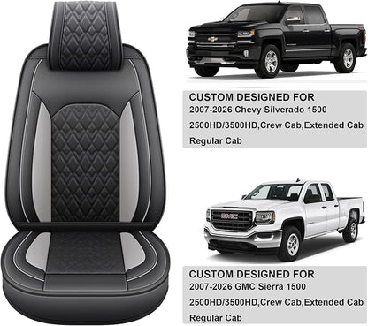 JOJOBAY Chevy Silverado Seat Covers,Leather Seat Covers for GMC Sierra,Custom Fit 2007-2024 1500 2500HD 3500HD Crew Double Extended Regular Cab,LT LZT RST(Full Set,Black Grey) - Image 6