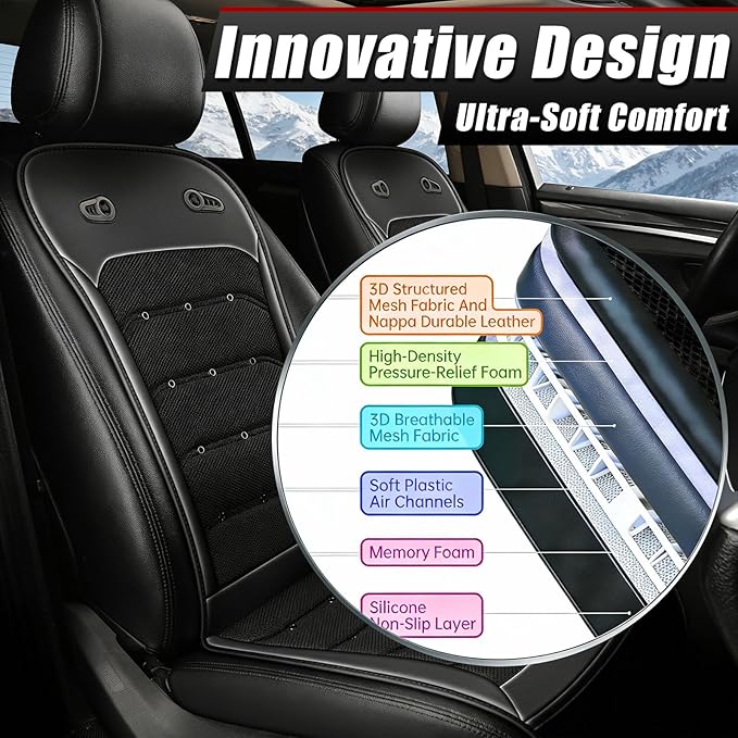 Upgraded Cooling Car Seat Cover with 3-Second Fast Cooling(Black) | 12V–24V for Car SUV Truck RV, Universal Size Design, Breathable 3D Mesh & Premium Leather, Best Gift for Drivers - Image 7