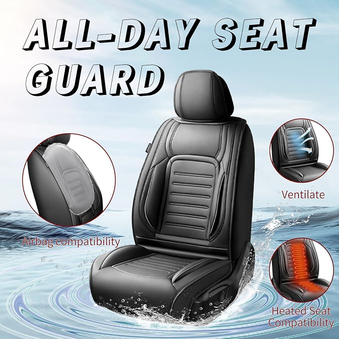 Fit Highlander Car Seat Covers for Toyota Highlander 2007-2025 2026 -Premium Leather, Waterproof，Breathable，All-Weather Seat Cushion Protecto & Airbag Compatible, 2 Front Seat Black - Image 2