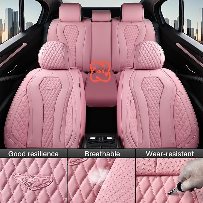 Coverado Car Seat Covers Full Set, Pink Seat Covers, Waterproof Car Seat Cover, Car Seat Cushion, Car Seat Covers Front Seats Back Seat Covers, Car Seat Protector Universal Fit Most Cars - Image 4