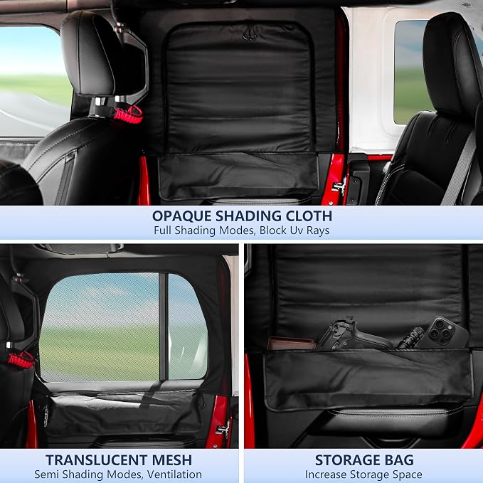 sukemichi Side Car Window Sunshades for Jeep Wrangler JK JL Gladiator JT Accessories, 2 Pcs Rear Window Sun Shade Privacy Full Covers/Half Shade for Jeep Wrangler, Window Curtains for Baby Protection - Image 7