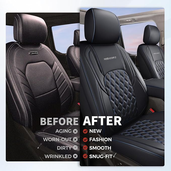 Huidasource 2007-2017 Wrangler JK Seat Covers 2 Door Full Set, Black&Blue | Waterproof Leather Custom Car Seat Cover, JK Seat Cushion Protector Fit for Jeep Wrangler JK 2-Door Sahara Sport Rubicon - Image 9