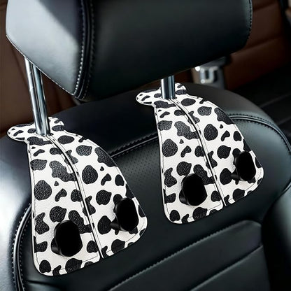 XIANGYUAN 2PCS PU Leather Car Seat Back Storage Headrest Hook,Purse Holder Bags Hanger,Women Car Accessories Organization(Black and white cows) by XIANGYUAN