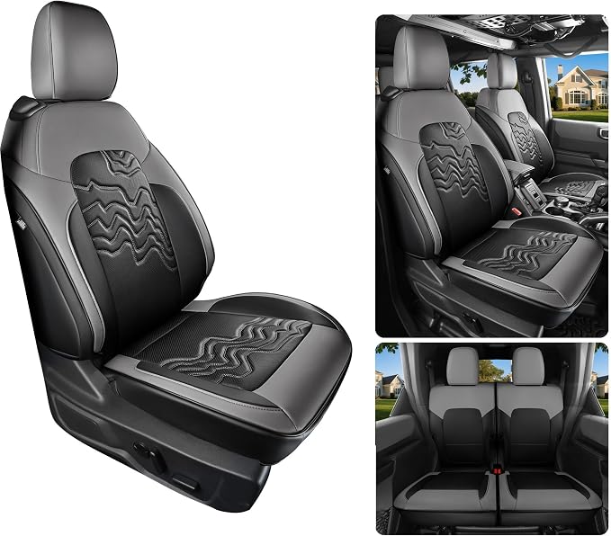 Red Rain Leather Seat Cover Customized Fit for 2021-2026 Ford Bronco 2 Door | Waterproof Leather Full Coverage SUV Seat Covers Black and Gray Auto Interior Protector (Bronco 2Door-Black+Black) - Image 5